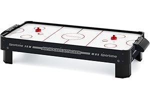 ‎SPORTIME Sportime Airhockey Tischauflage Set | Mobiles, klappbares Air-Hockey Tischspiel mit Luft Gebläse | Inkl. Pucks u. Pusher | Aufsatz aus Holz u. Kunststoff | 102x51x20 cm | 9,5 kg