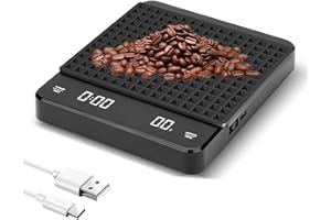 Aohcae Sala do espresso, mini waga do kawy z timerem, waga Barista 3 kg/0,1 g, waga do kawy z wyświetlaczem LED, przenośna, ładowana przez USB, do espresso, przycisk dotykowy, funkcja tary