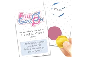 MIMI GRANDIT Lot de 5 Tickets à gratter, Annonce Sexe bébé Rapide (à Vous de Coller Les pastilles), Fille ou Garçon, Jeu grattage Gagné Perdu, Gender Reveal