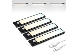 Brendz Luz de armario con detector de movimiento, iluminación para armario, 4 x 20 cm, 3 temperaturas de color, recargable, iluminación regulable, barra de luz LED inalámbrica, color negro