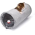 Nobleza Suede Collapsible Cat Tunnel with Suspended Ball and Peek Hole Crinkle Sound for Cats and Rabbits, D25*L60cm, Gray