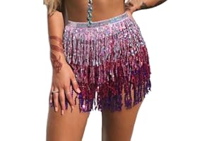 Zookey - Falda con borlas de Lentejuelas para Danza del Vientre, Bufanda de Cadera, Disfraz de Rave, Falda con Flecos para Mujeres y niñas