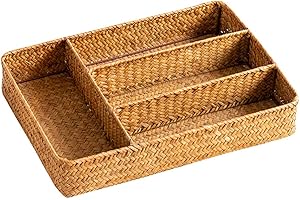 Alipis Organizzatore di Posate di Posate di Posate Rattan Organizzatore Intrecciato a Mano Porta di Posate per Bigio