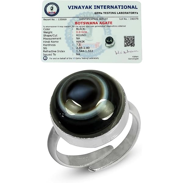 RRVGEM Anello regolabile Panchdhatu placcato in argento, con pietra Haqiq da 3,00 RATTI Aqeeq, con pietra di Sulemani Hakik, regolabile, per donne e uomini, certificato, Placcato argento, NERO HAKIK