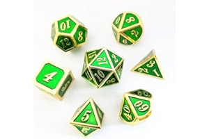 Yourandoll 7 pièces dés en métal en Alliage de Zinc dés polyédriques D20 D12 D10 D8 D6 D4 Jeux de dés pour Dungeons et Dragons DND Dice RPG MTG Jeux de Table de dés 16mm (Vert Doré)