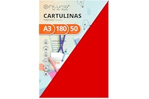 OFITURIA Pack 50 Cartulinas Color Rojo Tamaño A3 180g