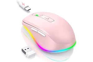 Seenda Wireless Mouse, Rechargeable Light Up LED Mouse for Laptop, 2.4G USB Silent Mice with Built in Jiggler Mover, Undetectable Simulate Mice Movement to Keep Computer Awake, Pink