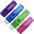 SunData 32GB Memory Stick 4 Pack USB 2.0 Flash Drive Swivel Design Thumb Drives USB Stick Pen Drive for Data Storage with LED Light (4 Colors: Blue Green Purple Pink)