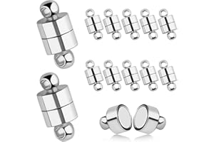 AIEX 12pcs Fermoirs Magnétiques, Fermoirs Magnétiques Bijoux Fermoirs Magnétiques Bracelets avec Boucle Ronde, Fermoir Collier Fermoir Aimanté pour la Fabrication de Colliers de Bijoux (Argent)