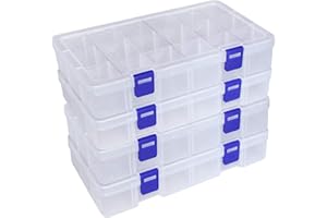 Qualsen Scatola in Plastica Stoccaggio Scatole Divisori Mobili Organizzatore Contenitore per Dell'orecchino Strumento Accessori (Trasparente x 4 (18 griglia))