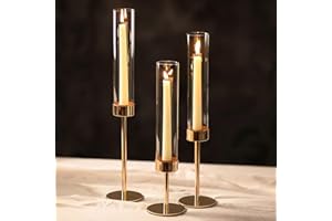 NUPTIO Verre Bougeoir Cylindrique À Bougies - Lot de 3 Clair Centres de Table de Mariage Décoration de Table de Salle À Manger pour Cheminée