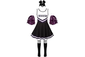 MSemis Enfant Fille Carnaval Déguisement de Pom-Pom Girl Uniforme Scolaire Cheerleaders Costume Halloween Ensemble Vêtement de Sport Danse Spectacle 3-16 Ans