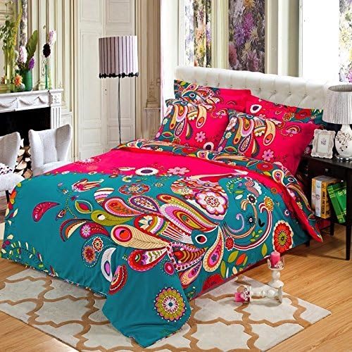Classic Bedding Set 4 Pieces Bohemian Exotic Style Peacock Duvet Cover Sets Queen/King Size Pattern1