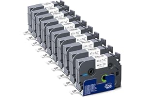 10x XemaX Kompatybilna z Brother P touch Taśma do Etykiet 12mm TZc-231 TZ-231 AZe-231 Czarny Tekst na Białym tle do Brother Etykieciarka PT E110 H100R H110 H101C H108 E100 H100LB H105