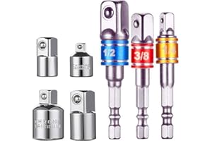 NEWDER 7 pz. Punta per Trapano Con Codolo Adattatore Esagonale 1/4" 3/8" 1/2" + Adattatore Chiave a Bussola 1/4" 3/8" 1/2" Acciaio di Alta Qualità per Trapano Avvitatore