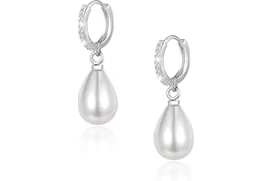 ASH'S CHOICE pendientes de perlas de plata de ley 925 para mujeres y niñas, pendientes de perlas de agua dulce, conjunto con pendientes hipoalergénicos, cartílago pequeños