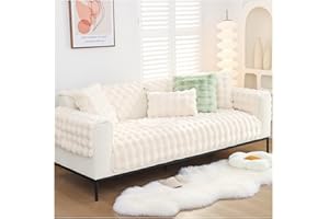 WIWIDANG Rabbit Plush Sofa Cover, Non Slip Sofa Cover, Autumn Winter Washable Thick Cosy Plush Solid Colour 3/2/1 Seater Sofa Seat Couch Cover (white,70 * 70cm/27.5 * 27.5 in)