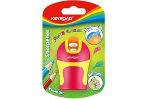 Keyroad Ergonomisk dubbelpennvässare mjuk touch/1 st./plast/blad av stål/blyertspennor och färgpennor/blister – blandade färg