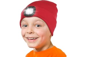 Attikee Kids LED Beanie with Headlamp - Rechargeable 4 LED Lighted Hat with Torch, Adjustable Brightness Winter Knit Cap for Cycling, Running, Camping, Night Walking for Boys & Girls
