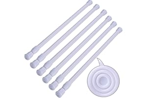 SIQUK 6 Pack Tension Rods Adjustable Spring Cupboard Bars White Extendable Rod for Wardrobe Bookshelf Bathroom (White, 30-50cm)