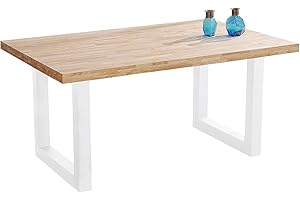 ADNATURA. Mesa Fija Comedor Bruce 160, Mesa Salón Madera Roble Cálido y Patas Metálicas Mate Blanco. 6 Comensales. 160x100x75cm