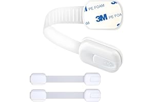 COODY 2 Pack Child Proof Cupboard Locks, Child Safety Cupboard Locks for Kitchen, Adjustable Child Safety Locks, Extra strong Adhesive, Baby Security for Cupboard, Cabinet, Fridge, Drawer, and Toilet(White)