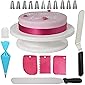 YUMUN Combo of Cake Making Revolving Turn Table, 12 Piece Cake Decorating nozzles with Silicone Icing Bag and Coupler…