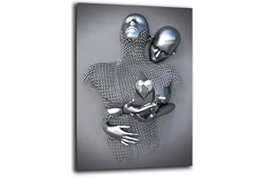 PRINTERLAND Quadro Moderno Soggiorno Verticale Coppia Cuore Abbracci Quadri moderni da Parete Salone XXL grande Stampa su tela Canvas Decorazione Murale muro Arredo Camera da letto Cucina (50x70 cm, 3)