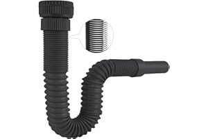 Hibbent Sifon Lavabo, Universal de 1-1/4” ó 1-1/2” (≈40 & 45mm), Sifón Lavabo Flexible Inodoro con Alambre de Acero Incrustado, y Salida de 32 mm, Para Lavabo de Cocina y Baño, Negro