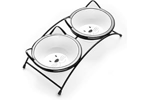 Y YHY Raised Cat Bowls, 12oz Elevated Cat Food and Water Bowls with Stand, Raised Pet Feeder, Elevated Food Feeding Dishes for Cats or Dogs, Dishwasher Safe, Gift for Cats, 5.3in/White