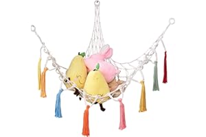 PANGTON VILLA Spielzeug Aufbewahrung Netz Hängend Spielzeug Organizer Kuscheltier Aufbewahrung Netz,Baumwolle Ecke Hängematte Lagerung Net Storage mit Quasten