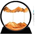 BELOXY 3D Dynamic Sand Art Liquid Motion, Moving Sand Art Picture Round Glass 3D Deep Sea Sandscape in Motion Display Flowing Sand Frame Relaxing Desktop Home Office Work Decor (Yellow 7 inch)