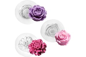 Solaverano 3 Pièces Moules à Bougies En Silicone, Moule à Bougie DIY, Cadeau Fait à La Main, Fleur 3D, pour DIY Savon GâTeau Chocolat Bonbons PâTisserie Dessert, Rose Œillet Pivoine