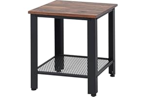 COSTWAY Stolik pomocniczy z 2 poziomami, stolik kawowy z półką z kratki, stolik kawowy w stylu industrialnym, stolik nocny z metalowym stelażem, regulowane nóżki, do salonu, sypialni, 40 x 40 x 45,5