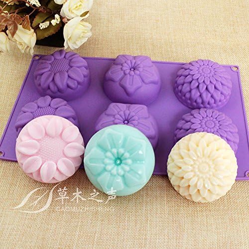 Rorkano 6 Cavity Silicone Cupcake Mold Chrysanthemum Sunflower Mixed Mini Flower shapes Muffin pan handmade soap silicone molds Bakeware Baking Pan