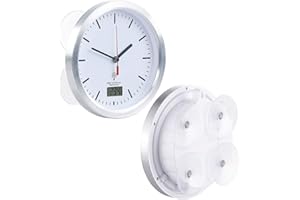 ‎ST. LEONHARD St. Leonhard Badfunkuhr: Badezimmer-Funk-Wanduhr mit Thermometer & Saugnäpfen, Alu-Rahmen, IPX4 (Badezimmer Funkuhr mit Saugnapf, Badezimmeruhr zum Aufhängen, Wanduhren klein)