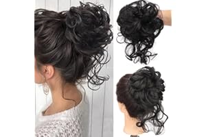 RPAEOY 2 Pièces Chignon Postiche Cheveux Elastique Postiches Bouclés Ondulés Chouchou Cheveux Naturel Faux Grande Chignon pour Femmes Fille (Noir)