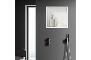 NEUHAUS [neu.haus] Mensola da Incasso per Bagno Nicchia da Parete in Acciaio Inox Mensola Muraria Rettangolare 32 x 32 x 10 cm Bianco Opaco