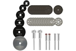 CENBEN 32PCS Rotary Drill Saw Blades Set, 6Pcs HSS Circular Saw Blades with 1/8" and 1/4" Shank, 10Pcs Diamond Cutting Wheels Resin Cutting Discs for Wood, Aluminium, Glass, Plastic, Metal, Stone