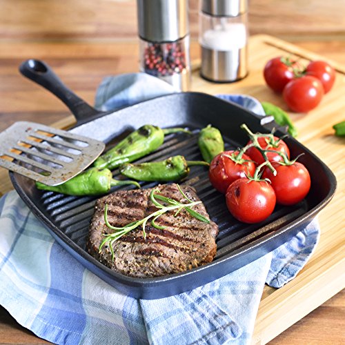 Big BBQ Grill- und Steakpfanne aus Gusseisen 22,5 cm eckig geriffelte Bratfläche - 6