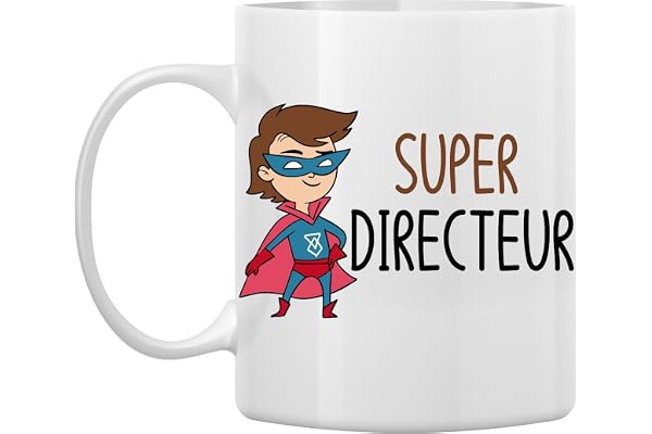 Mug Blanc 330 ml – "Super Directeur" avec Dessin de Super Héros – Cadeau Original et Fun pour un Directeur Exceptionnel, Idée Cadeau Bureau