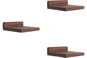 PHOENANCEE 12.7x10x4cm, Wooden Square Floating Shelves, Compact Style Mini Wall Shelf for Small Objects, Hanging Wall Shelf Decoration for Bedroom, Living Room, Set of 3(Dark Walnut)