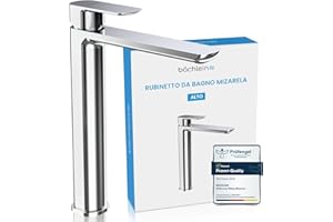 Bächlein - Miscelatore per bagno Mizarela in stile classico, monocomando per lavabo da appoggio con cartuccia in ceramica duratura e set di montaggio, rubinetto per bagno cromato - erogatore piatto