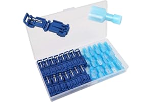Senven 60Pcs (30 paires) Terminal de ligne t-Tap avancé, connecteur câble connecteur rapide auto-exfoliant et kit connecteur terminal mâle entièrement isolé - Bleu 60pcs