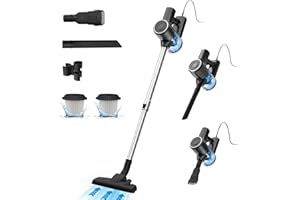 Vexilar Aspirateur Balai Puissant 25Kpa, Aspirateur Balai avec Fil Câble 7m, 3 en 1 Aspirateur Vertical Filtre HEPA, 600W Aspirateur Balai Léger avec Support Mural pour Sols Durs Tapis et Noir