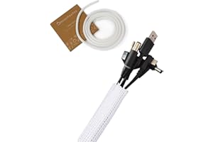 HOMEPROTEK Gaine de câble Auto-bloquante - Gaine de câble tissée découpable et Flexible - Blanc - 3m - diamètre 13-20 mm - Cacher Les Cables dans Le Bureau, la TV, Le Sol