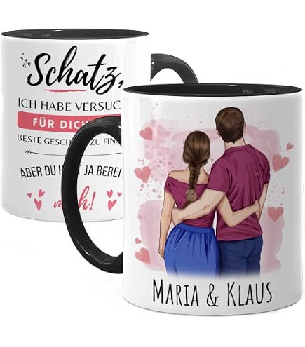 SpecialMe® Kaffeetasse Personalisiert Mit Namen & Herz – Weiß Mit Bordeauxrotem Innenrand – Geschenk Für Paare