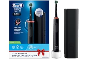‎ORAL-B Oral-B Pro 3 – 3500 – Czarna szczoteczka elektryczna do zębów, 1 rączka z wizualnym czujnikiem siły nacisku, 1 końcówka, 1 etui podróżne, stworzona w technologii Braun