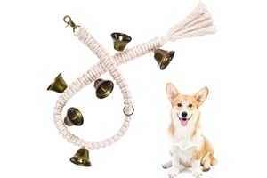 Whimsii Dog Bells Toilet Training, Macrame Hanging Door Bell for Potty Training, 6 Extra Loud Antique Bronze Doggy Bells for Puppy & Dogs Ring to Go Outside (Bronze Bells with Off White Rope)