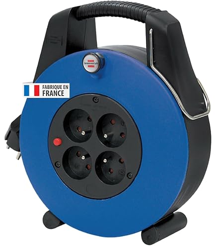 Rallonge Enrouleur Electraline 5m - 4 Prises 16A - Section 3x1mm² - Bleu